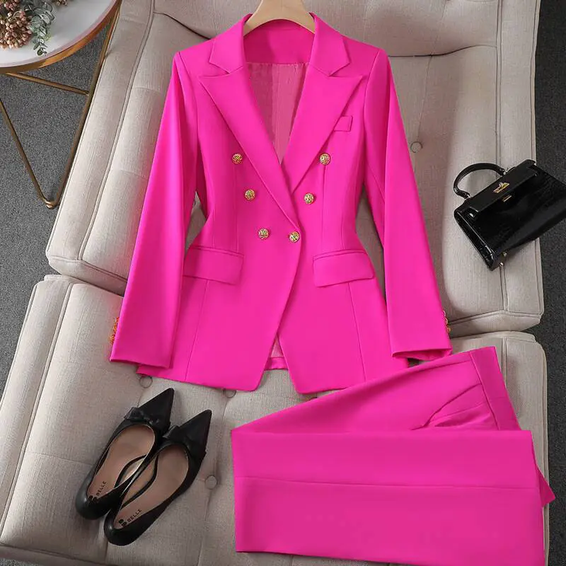 Women’s Korean Style Blazer and Pants Set, Vintage Slim Fit Long Sleeve Suit Jacket with Matching Straight Leg Trousers, Elegant Office Casual Two Piece Outfit for Work, Party and Daily Wear S-3XL