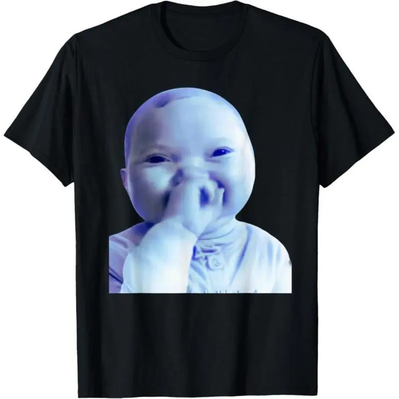 Casual Short-Sleeve Sports Top, Funny AI Baby Holding Laugh Meme Viral Trend Prints, Personalized Vibe T-Shirt for Outdoor Activities