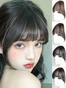 Natural Curly Bangs Clip-In Hair Extension, 1 Piece Fake Hairpiece with Bangs, School Supplies, Easy-To-Use Hair Clips, Synthetic Hairpieces