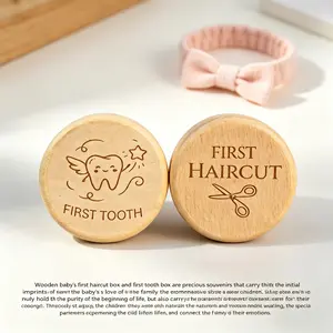 2pcs Wooden Hair and Tooth Box Set, Round Storage Container for Boys and Girls, Keepsake Memorial for Family Love and Blessings