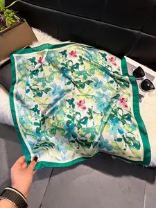 Elegant French Style Floral Print Scarf, 70cm Square Silk Headscarf for Women, Spring Summer Versatile Wrap, Stylish Necktie, Floral Print Shawl
