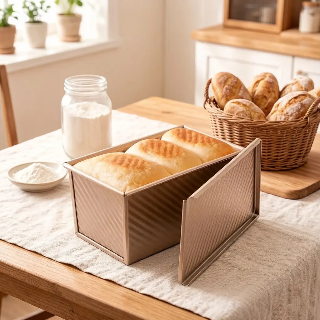 Upgrade Pullman Loaf Pan with Lid, PullmanLoaf Pan 1 LB, Pack Nonstick Sandwich BreadPan, for Bread, Sandwiches, and Toast, Golden,Deep Side and Corrugated bakeware box moldbaking sheet supplies baking tools siliconebakeware cake pan