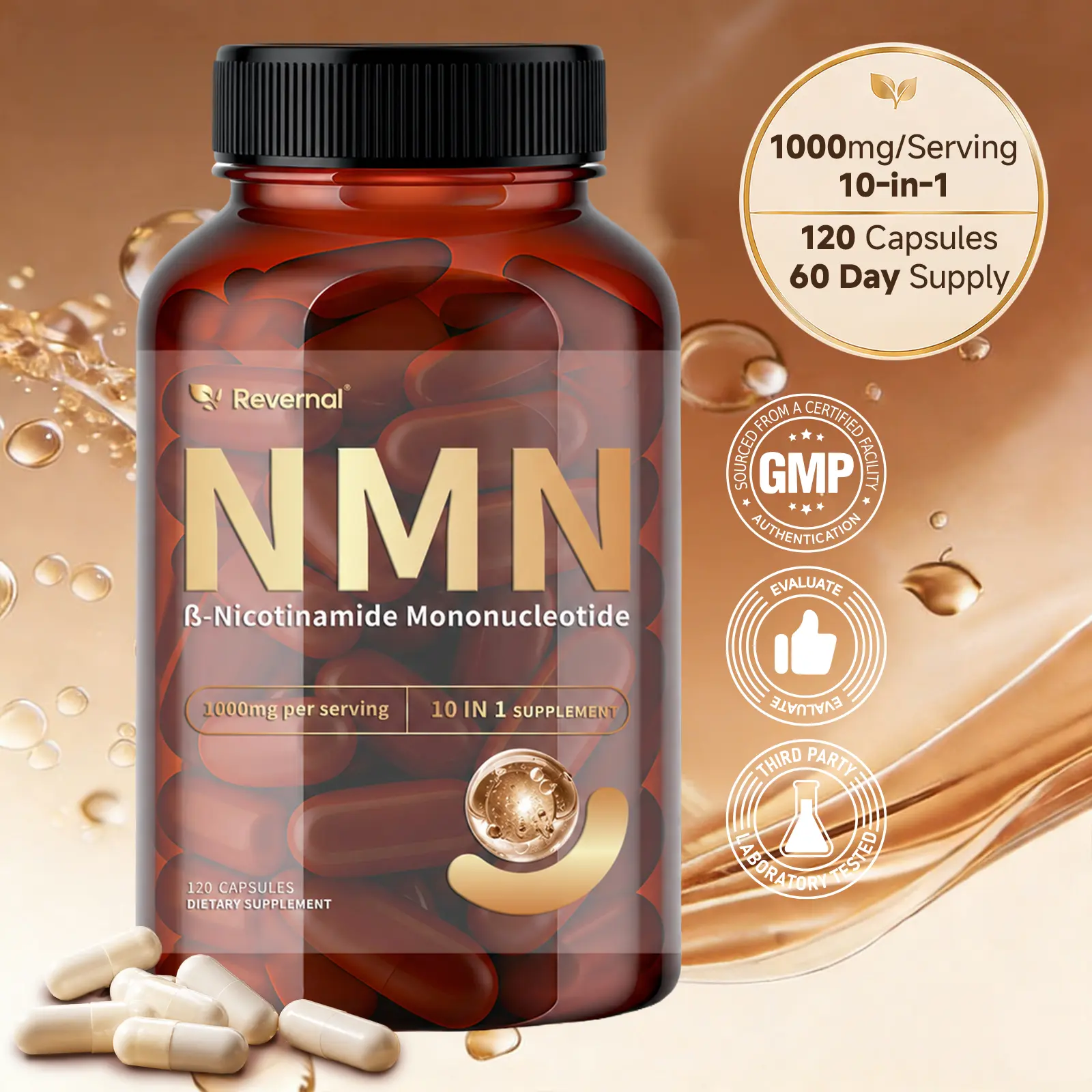 NMN Supplement 1000mg Per Serving (2 Capsules) | 10-in-1 Complex with Resveratrol, Quercetin, CoQ10 & Glutathione | Cellular Energy & Antioxidant Support | Enhanced Bioavailability with TMG & Black Pepper | 120 Vegan Capsules