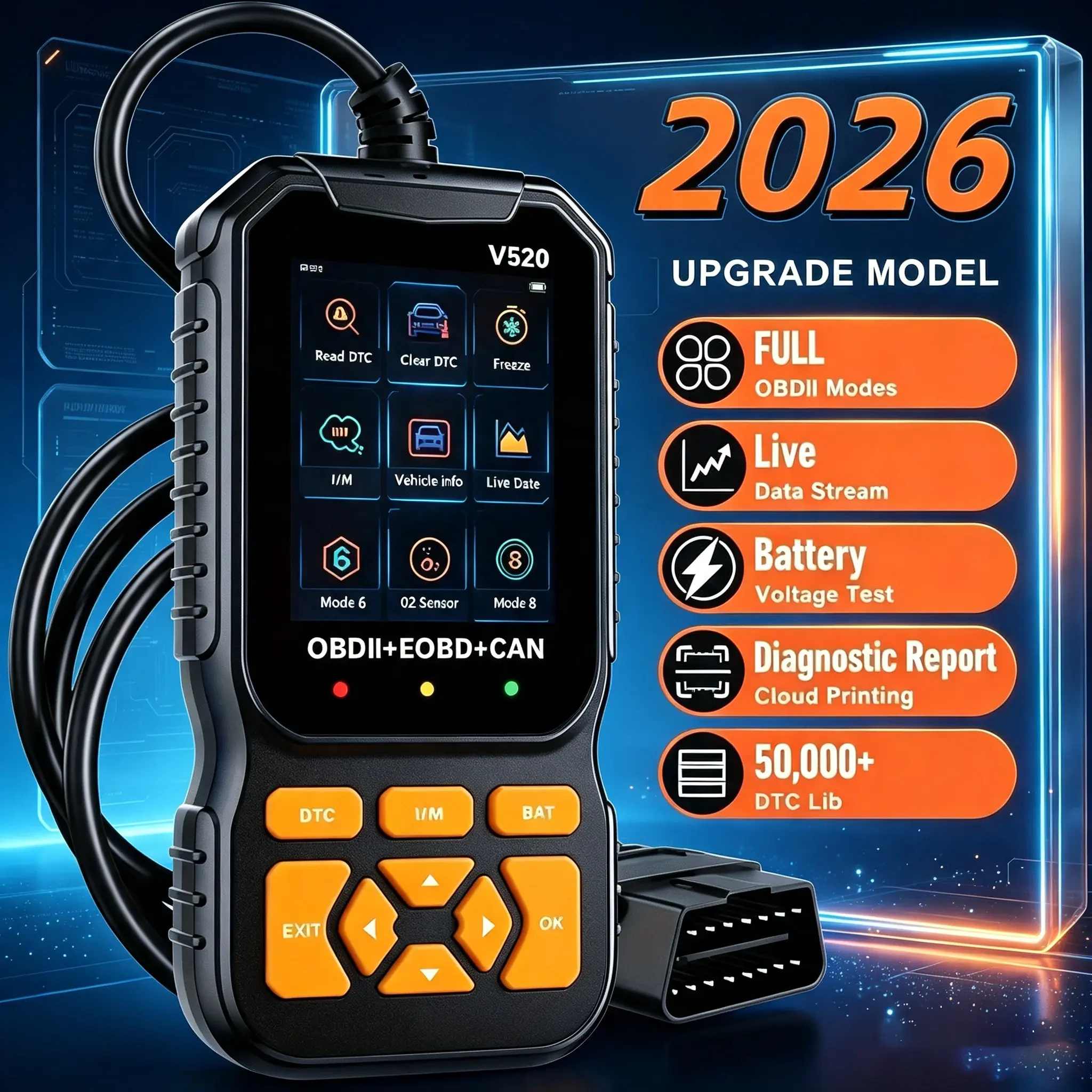 Professional OBD2 Scanner – Diagnose Check Engine Lights Before Costly Repairs, OBDII Code Reader with Live Data, Read & Clear Codes, I/M Readiness, Cloud Printing & Dual UI Mode