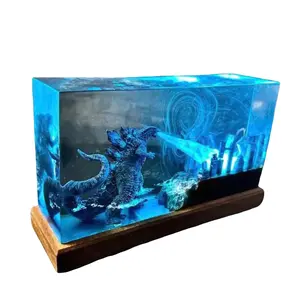 Custom Handmade Resin Epoxy Lamp GOZILA Rectangle,  Perfect Gift for Everyone  , Birthday gift, art Home decor, playroom decor, Christmas Gift