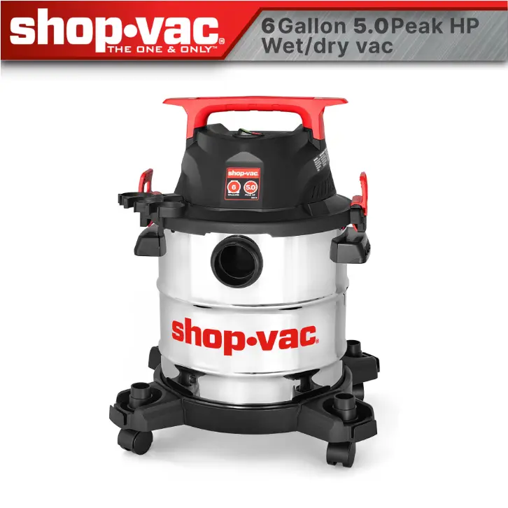 Shop-Vac 6 Gallon Wet/Dry Vacuum, 5.0 Peak HP, Stainless Steel Tank