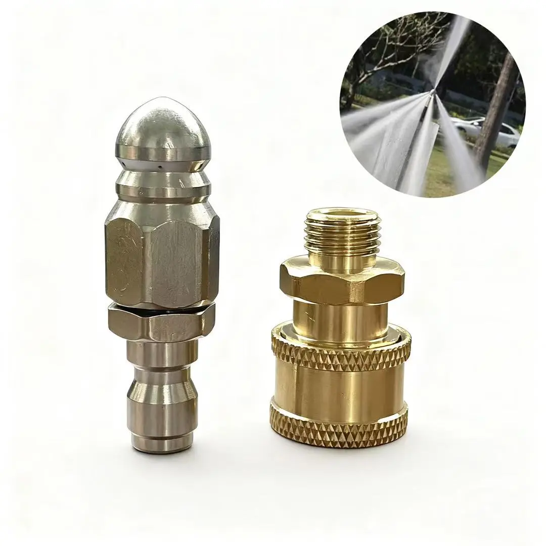 2-Pcs Metal Pressure Washer Sewer Jetter Kit Set - Rotating Button Nose Jet Head, Multi-Model Drain Hose Spray Head, Water Hose Nozzle for 1/4'' Quick Connector, 5000 Psi for Drain Cleaning