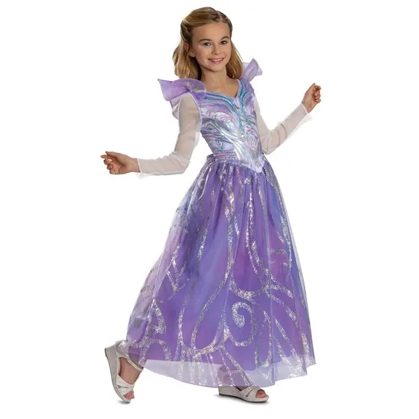 HalloweenCostumes Girl's Deluxe Wicked Glinda "For Good" Sheer Cosplay Ballgown Costume, Wicked Musical Character Costume Set, Wicked Musical Character Costume Sets