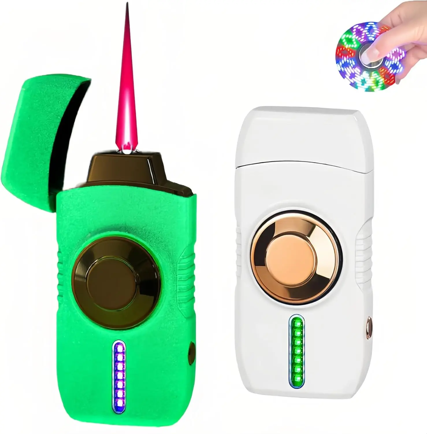 Unisex Metal Zinc Alloy Electronic Lighter - USB Type-C Charge, 4 Adjustable Intensity Ignition Modes (Induction, Shake-to-Ignite), Fuel-Free, Waterproof Luminous LED Fidget Spinner with Voice Control, Adult Gift for Home Supplies & Outdoors Stress Relief