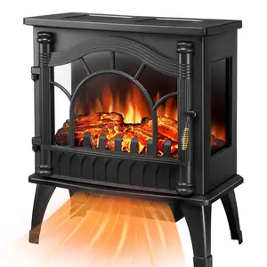 R.W.FLAME Electric Fireplace Heater, Freestanding Fireplace Infrared Stove 1000W/1500W, 3D Realistic Flame Effects, Adjustable Brightness and Heating Mode, Overheating Safe Design
