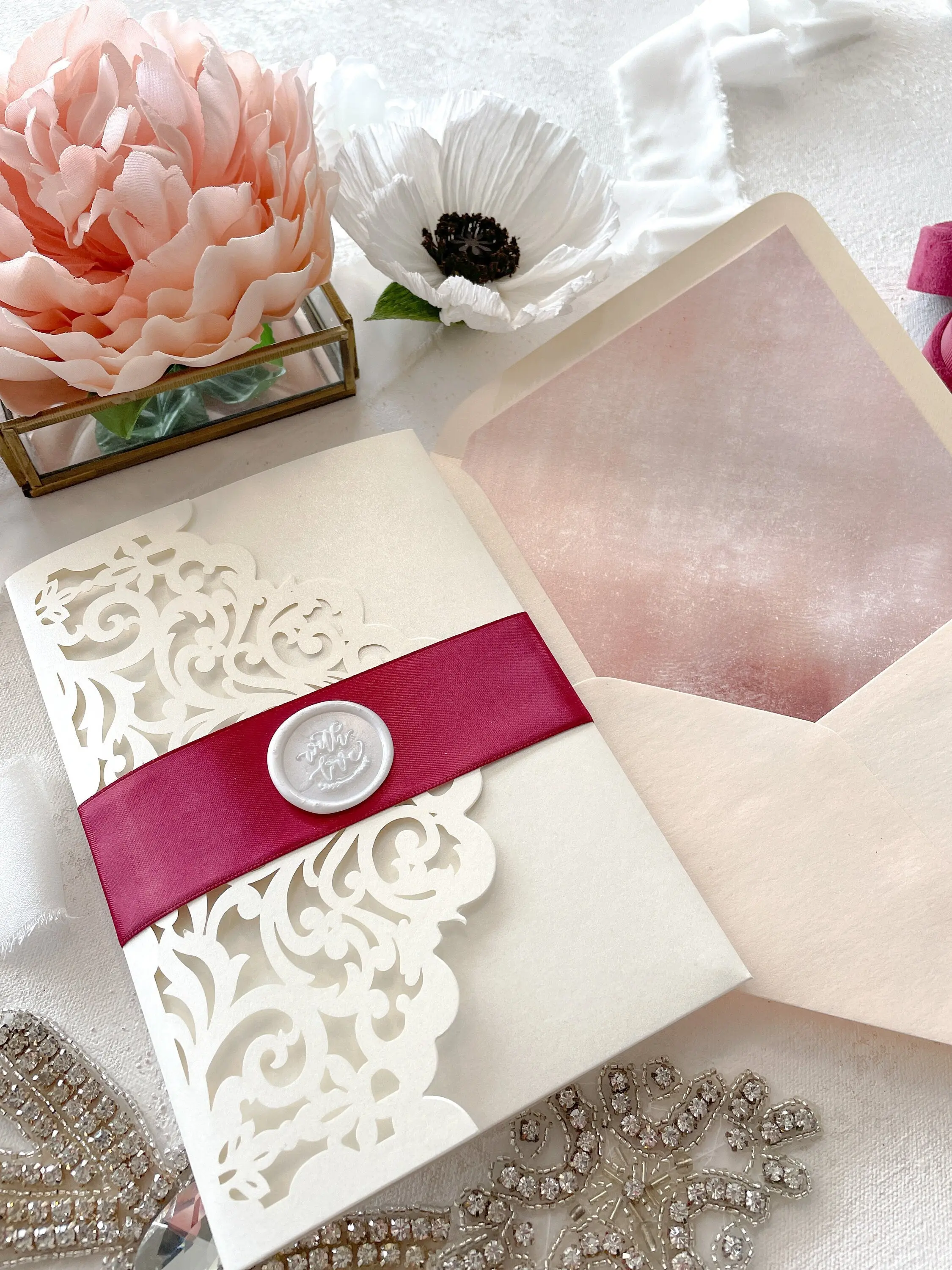 Lasercut Wedding Invitation – Elegant Custom Invitations with High Quality Cardstock Style 124