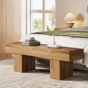 Tribesigns Farmhouse Wooden Bench 55" for Dining Room, Bedroom, Kitchen, Light Brown Entryway & End of Bed