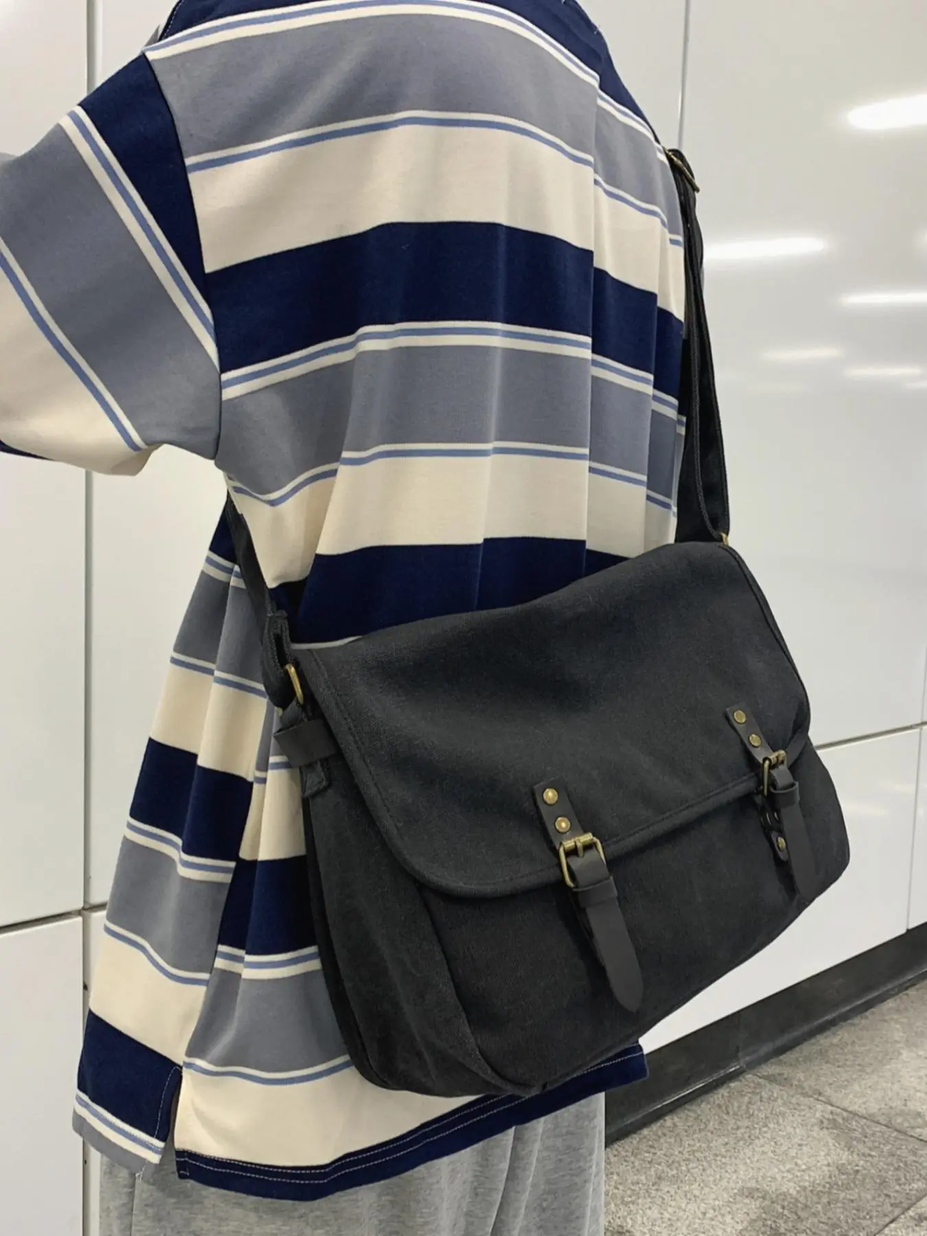 Men's Casual Plain Nylon Crossbody Bag, Fashionable Versatile Zipper Messenger for Daily Used, Casual Schoolbag for Travel, College, School, Outdoors, Sports, Multifunction Messenger Bag, Multifunctional Bag