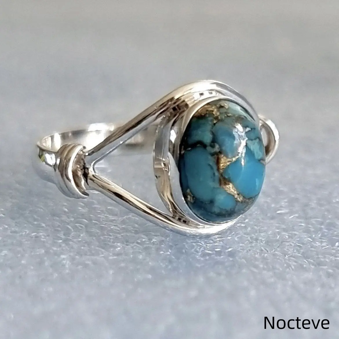 Women’s Minimal Handmade Cross Ring - Alloy Base with Simulated Turquoise, Boho Female Jewelry for Everyday Wear, Anniversary, Birthday, Christmas Gifts, Casual, Simple, Soft Unique Piece