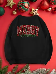 Women's Contrast Sequin Letter Print Drop Shoulder Sweatshirt, Casual Long Sleeve Round Neck Pullover for Spring & Fall, Ladies Clothes for Daily Wear