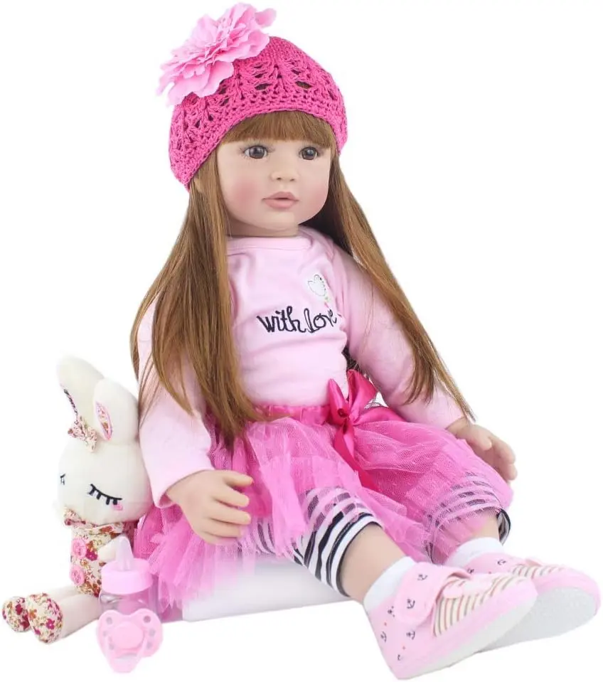 22in Realistic Princess Collectible Doll, Long Brown Hand-Implanted Soft Vinyl Hair, Full Body Revive Design with Small Doll & Accessories, Sit-Stand Function, Ideal for Christmas & Birthday Gifts, Collectible Dolls