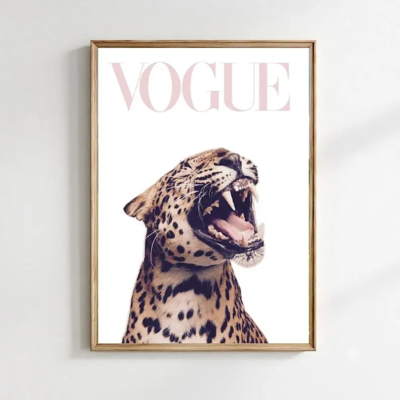 Leopard Vogue Inspired Wall Art Printable | Luxury Animal Print | Fashion Poster | Neutral Maximalist Decor Unframed