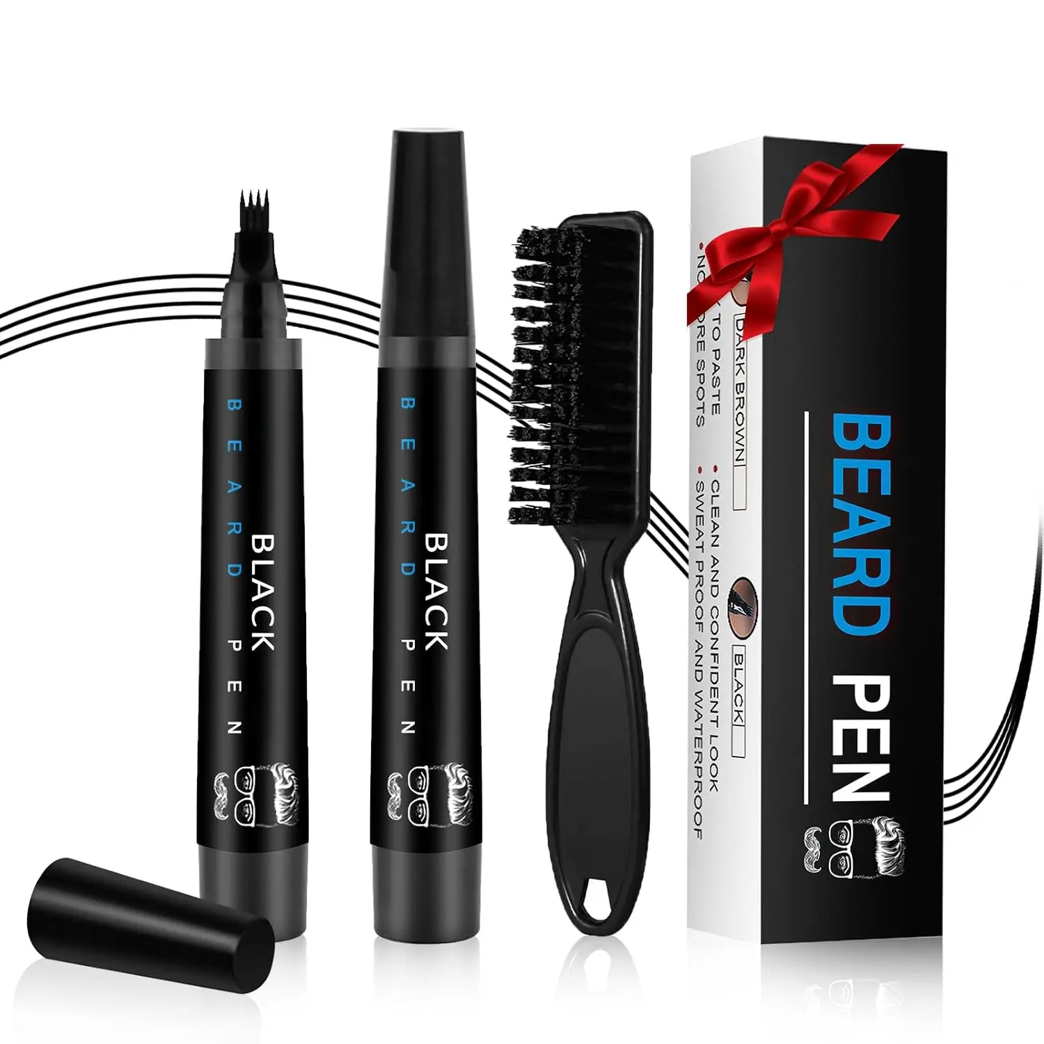 Men's Beard Filling Pen Kit with Brush Head - Waterproof, Durable, Long-Lasting, Natural Coverage Beard Liner Beauty Product (Includes 1 Pen + 1 Brush), Water Proof, Beauty Products