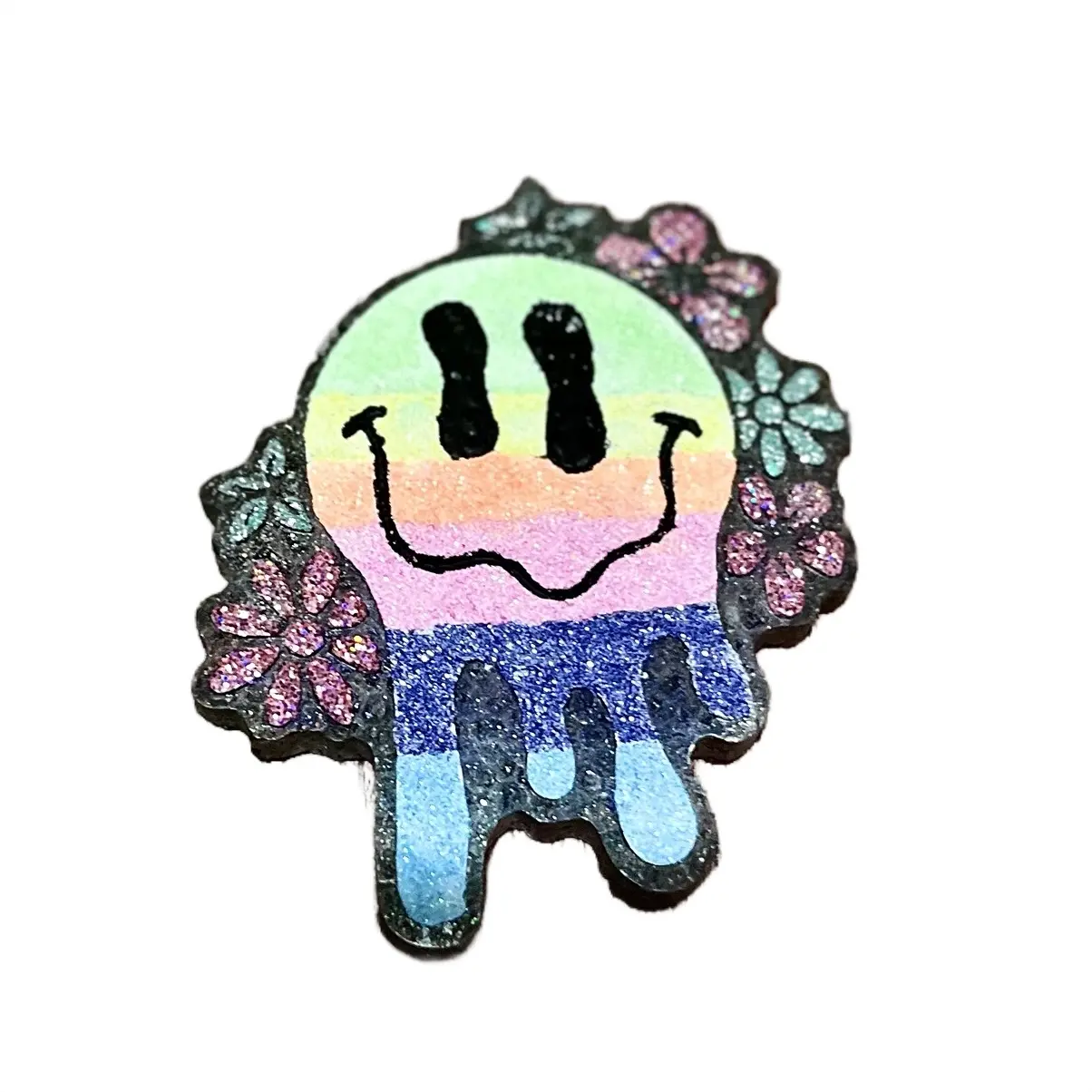 Multi color dripping smiley face car freshie with flowers
