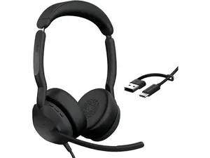 Jabra Evolve2 50 Wired Dual-Ear Headset - Noise Cancelling Headphones, Bluetooth Headset for Work with Noise Cancelling Microphones, Goes with Online Meeting Platforms Like Zoom & Google, Black