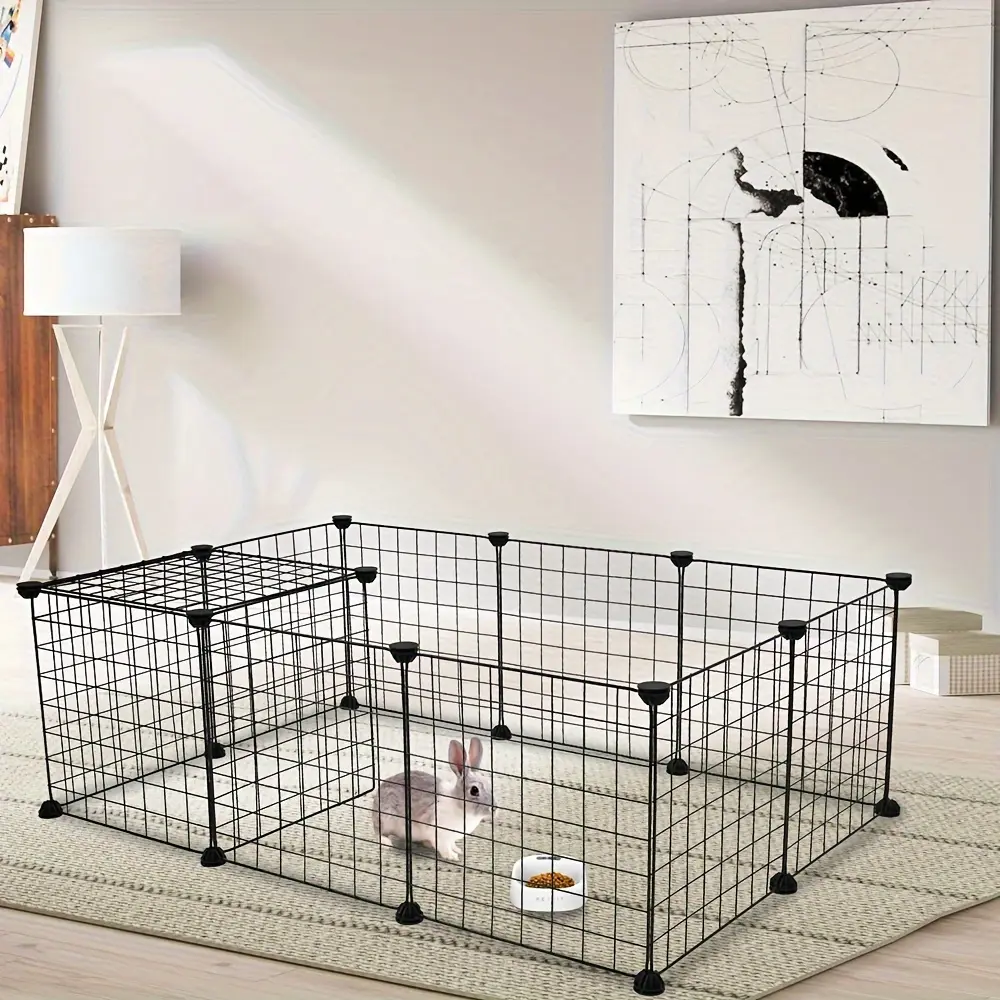 Portable Metal Wire Pet Playpen - (28 x 56 x 14) Inches Expandable Indoor Animal Enclosure, Simple Rabbit Cages for Small Animals Like Hamsters, Guinea Pigs, Bunnies