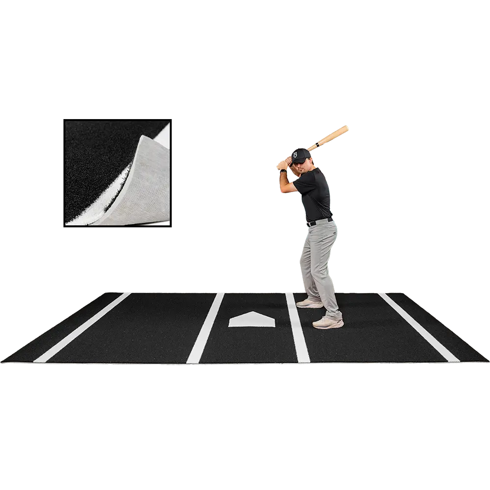 6 × 12 Proball Baseball Hitting Mat - Black Nylon, Inlaid Plate, Flexible 5mm Foam