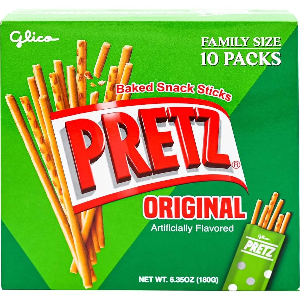 Pocky Glico Pretz Baked Crunchy Snack Sticks - Sweet Original, Salad, Toasted Sugar Flavors, Party Pack, 6.35oz, Wheat-Containing, Snacks, Savory Snacks