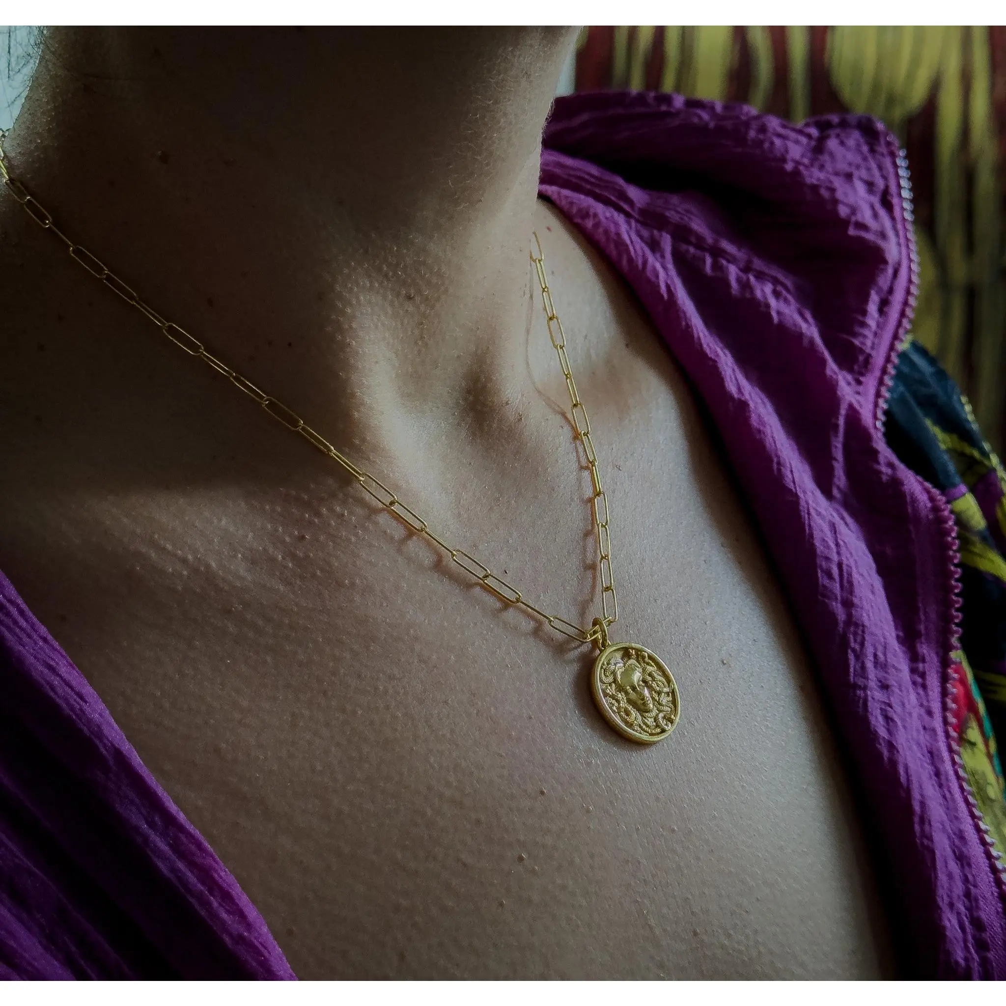 Medusa Pendant Paperclip Chain Link Necklace