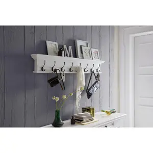 SOLO Nova Halifax Wooden Wall-Mount Coat Rack - 8 Metal Storage Hooks, Solid Mahogany Wall Shelf Unit, Antique Brass Decorative Shelves, Home Organizer, 3.94x51.18x7.87 in
