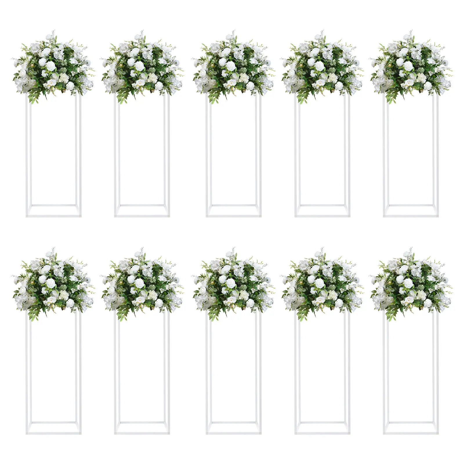 10-Piece Modern White Geometric Steel Flower Stand Set - Smooth DIY Steel Tube Display Rack with Plastic Accents, Rustproof Stable Home Decor, Ideal for Bouquets/Vases, Father-Son High School Graduation Gift
