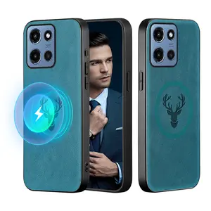 Luxury artificial leather phone case for MOTO G86 Power/G Power 2025 /G 2025 /G 5G 2024/G Play 2024 5G /G Stylus 5G /Edge 60 Pro/ Fusion, Some models support MAGNETIC, Support car holder, protective, high-quality, Père David's deer