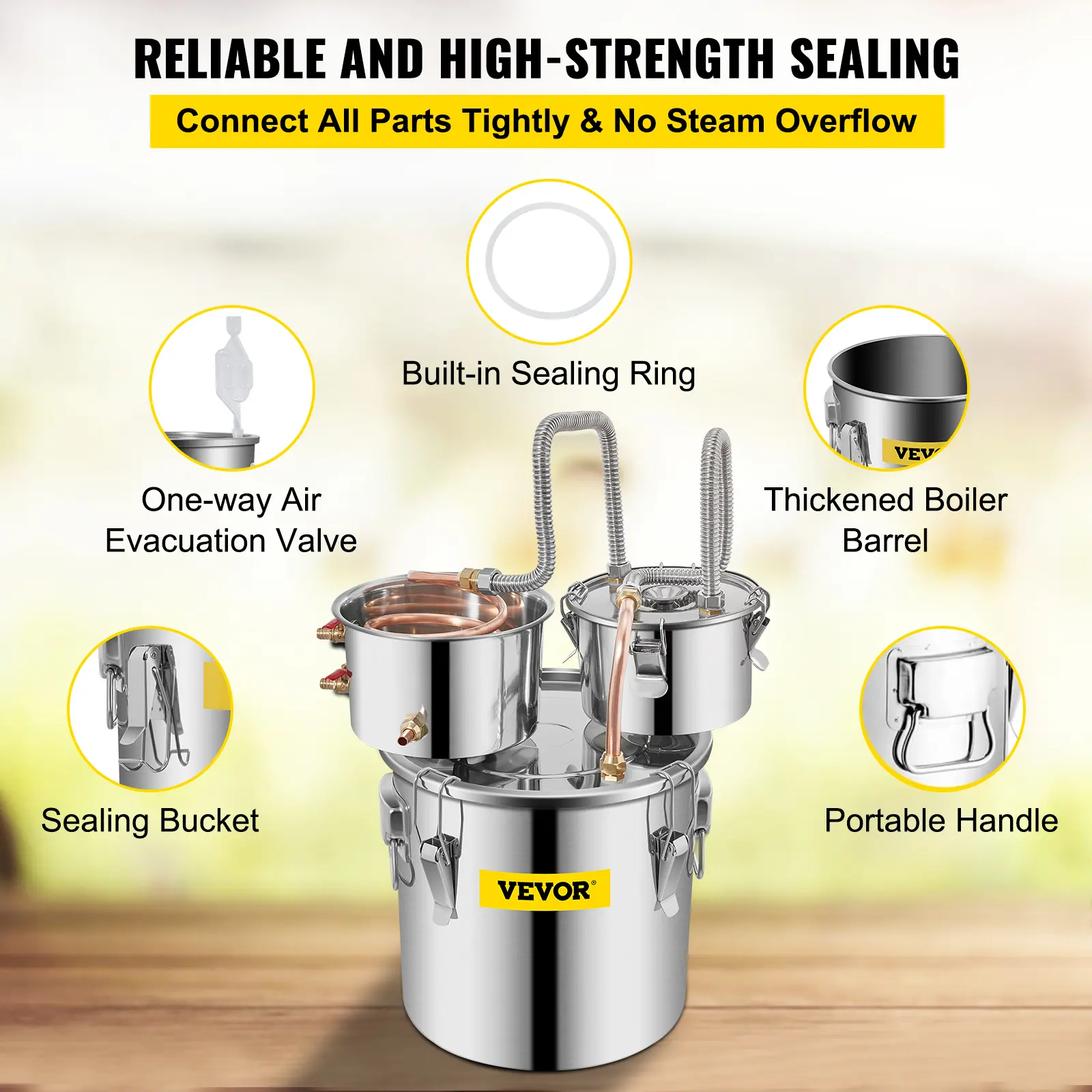 【summerfinds】VEVOR 3Gal/12L Stainless Steel Moonshine Still Distiller with Copper Tube, Circulating Pump, Built-in Thermometer for Whiskey Lovers’ DIY Whiskey, Wine, Brandy - Includes Ceramic, Silicone, Thermal Container, Lid (11.4), Utensils, Essential O