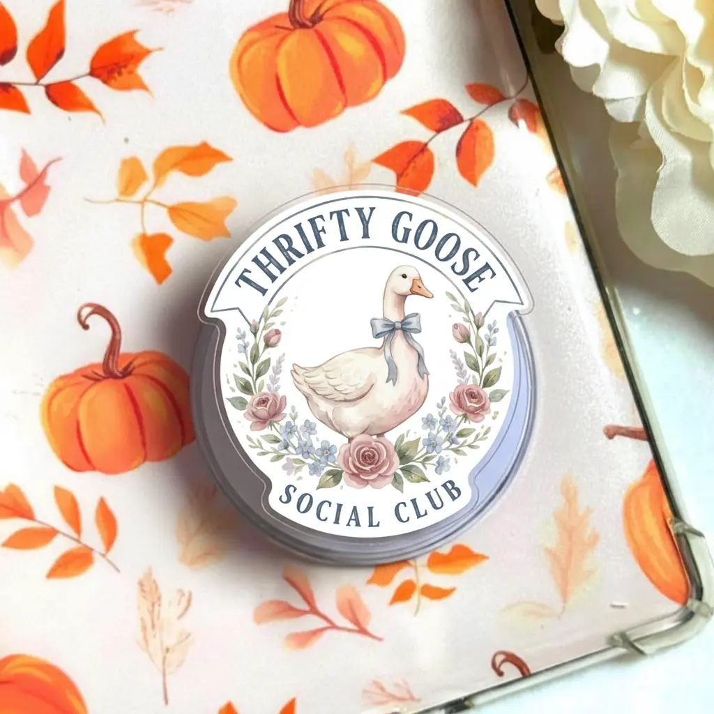 Elegant Goose Emblem Magsafe Phone Grip - Magnetic Pop Socket & Kickstand - Vintage Floral Phone Accessory