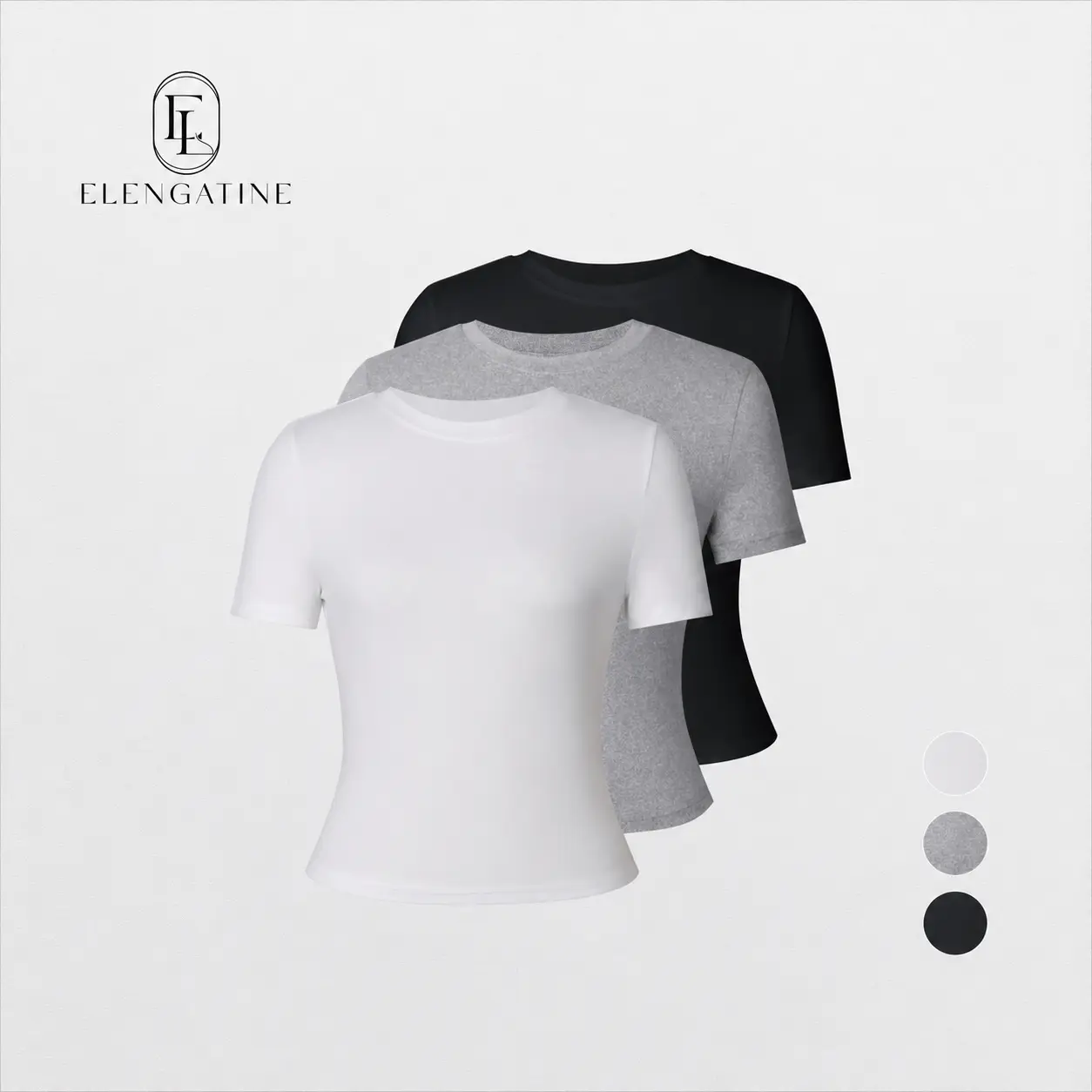 Elengatine Viral Fitted Crop Top for Women | Short Sleeve Crew Neck Stretch Tee | Soft & Breathable Fabric, Snatched Slim Fit | Minimalist Essential, Easy to Style | Perfect for Spring Summer Outfits, Everyday Wear, Street Style KBY0025 Bodycon Womenswear