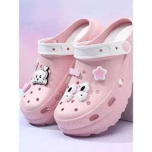 (New)Women's Pink Cute Cartoon Decorated Clogs, Thick Bottom Slippers, Casual Comfortable Non-slip Clogs for Indoor Outdoor Wear, Ladies Slippers, Lightweight Slipper, Summer Comfy Clogs for Daily Wear, Walking Shoes