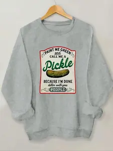 Women's Cucumber Print Round Neck Sweatshirt, Casual Long Sleeve Pullover for Daily Wear, Ladies Clothes for All Seasons, Hoodie