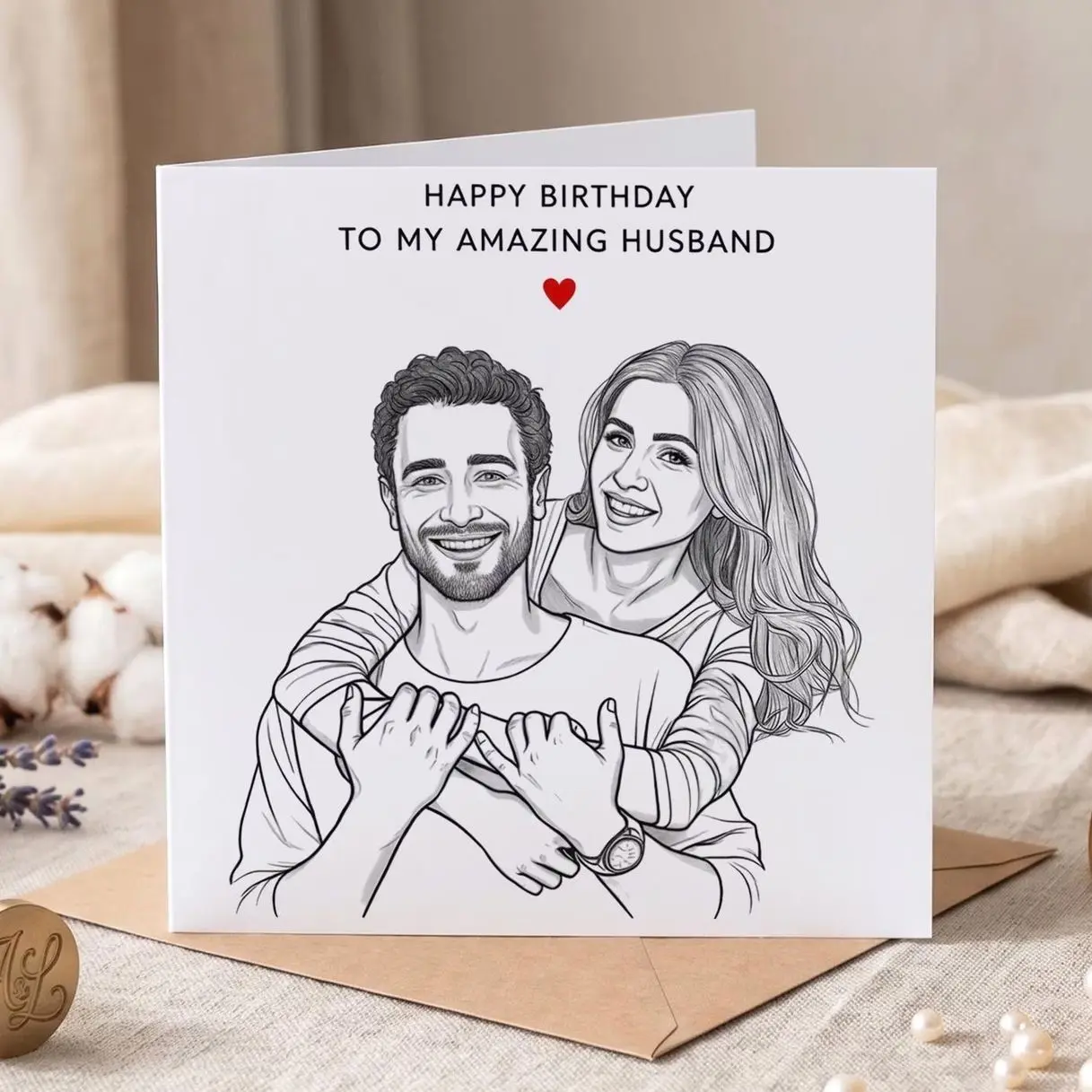 Personalized Couple Portrait Greeting Card, Romantic Happy Birthday Card From Wife, Keepsake Gift,Birthday Card For Husband,