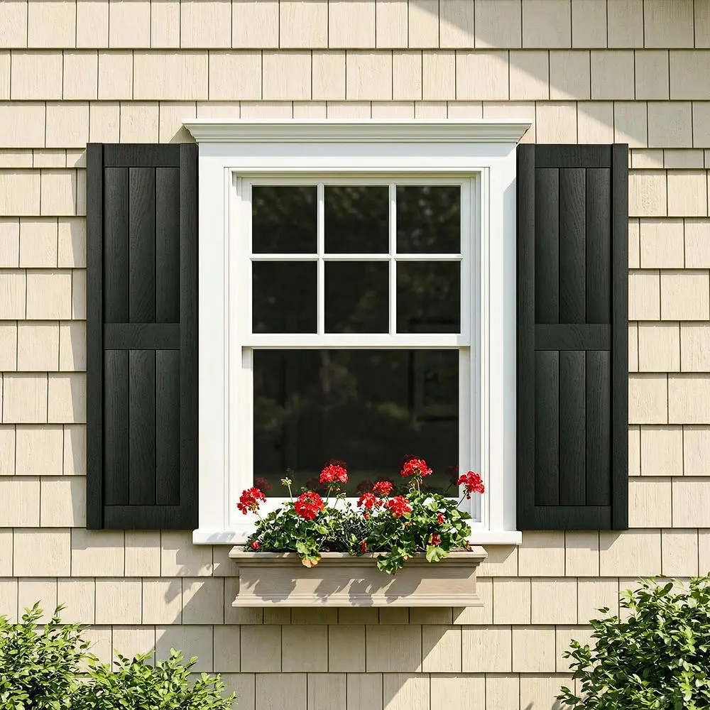 Standard Pair Set Vinyl Raised Panel Window Shutters (Per Pair) with Multi-Size Fit, Installation Shutter-Lok's, Matching Screws, Weather-Resistant, Paintable, Wood Grain, Modern, UV-Coated, Easy Assembly Window Hardware Decor