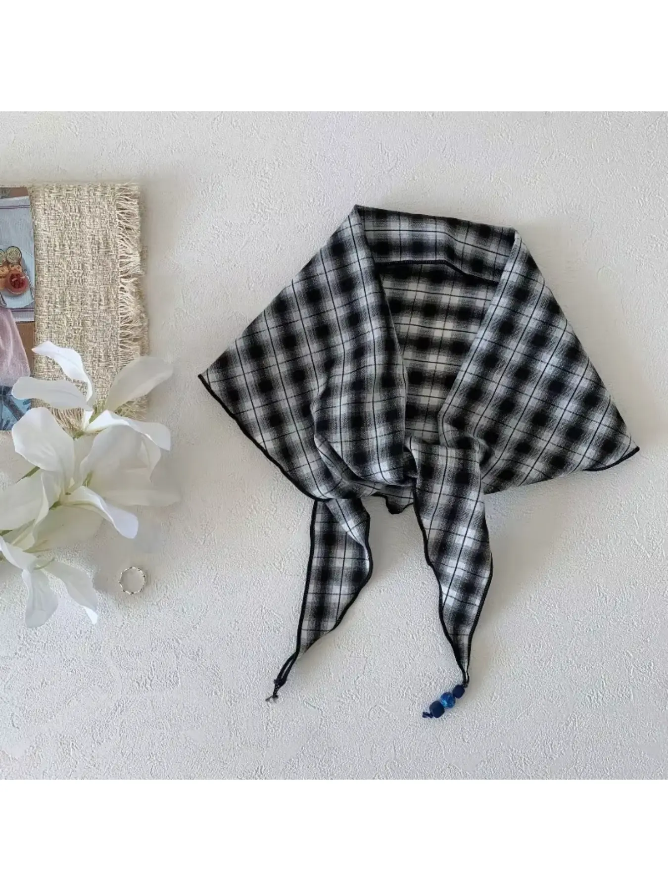 Neutral-style British plaid versatile bandana for women, spring-summer accessory, Western travel headscarf, neckerchief, scarf, bum flap