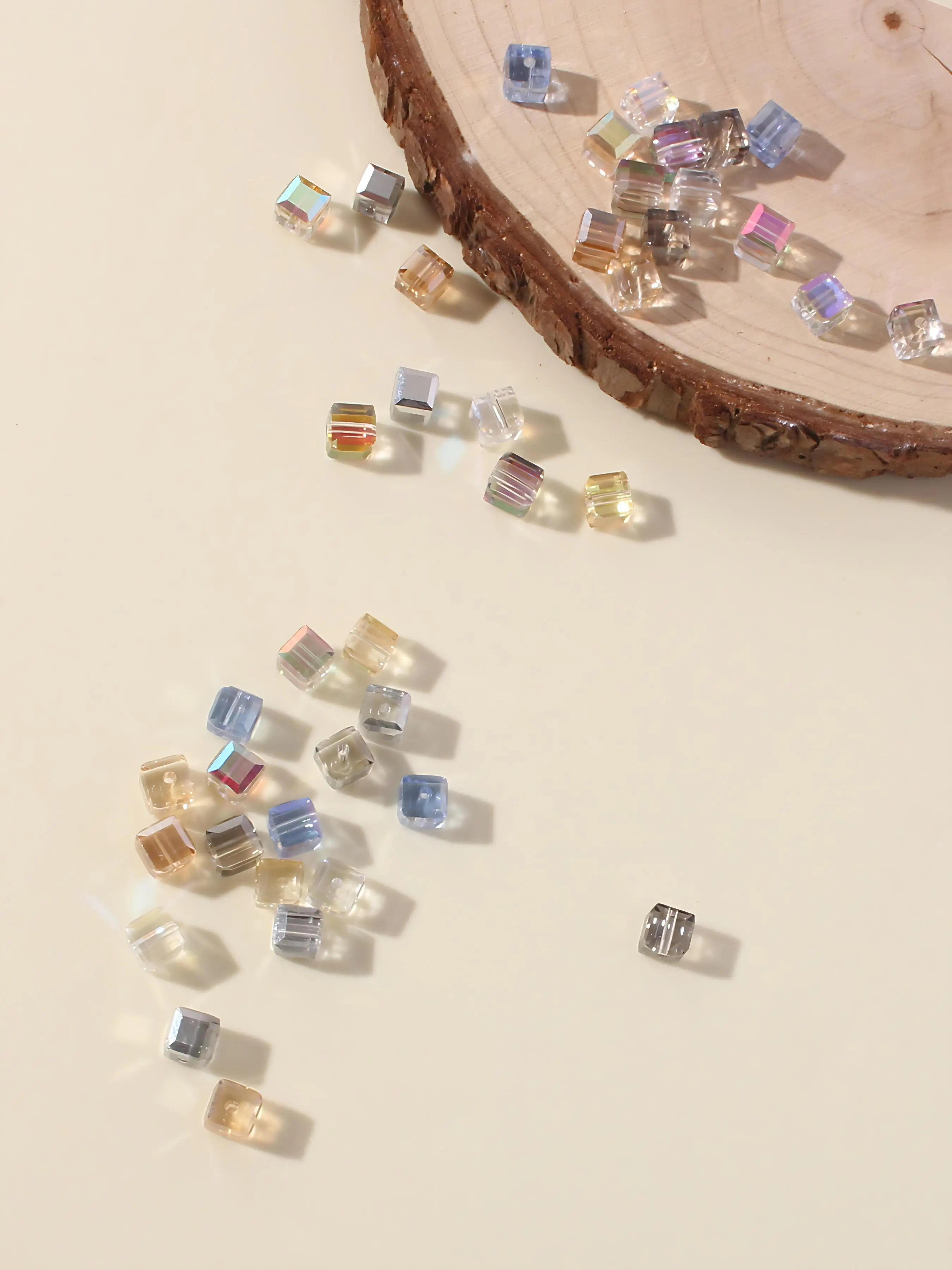 40pcs 7mm Colorful Glass Prism Cube Beads, DIY Jewelry Making Supplies, Handmade Accessories Materials for All Seasons, Beads For Bracelets