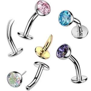 CZ Bezel Gem Titanium Threadless Floating Belly Ring