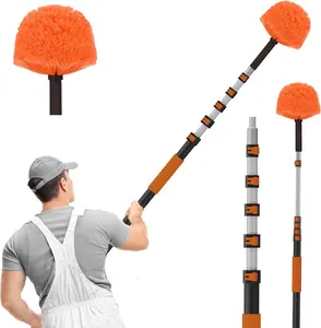 20FT Reach Cobweb Duster with Extension Pole, High Ceiling Long Duster with 3-12FT Telescoping Pole, Spider Web Brush for Indoor Outdoor Use