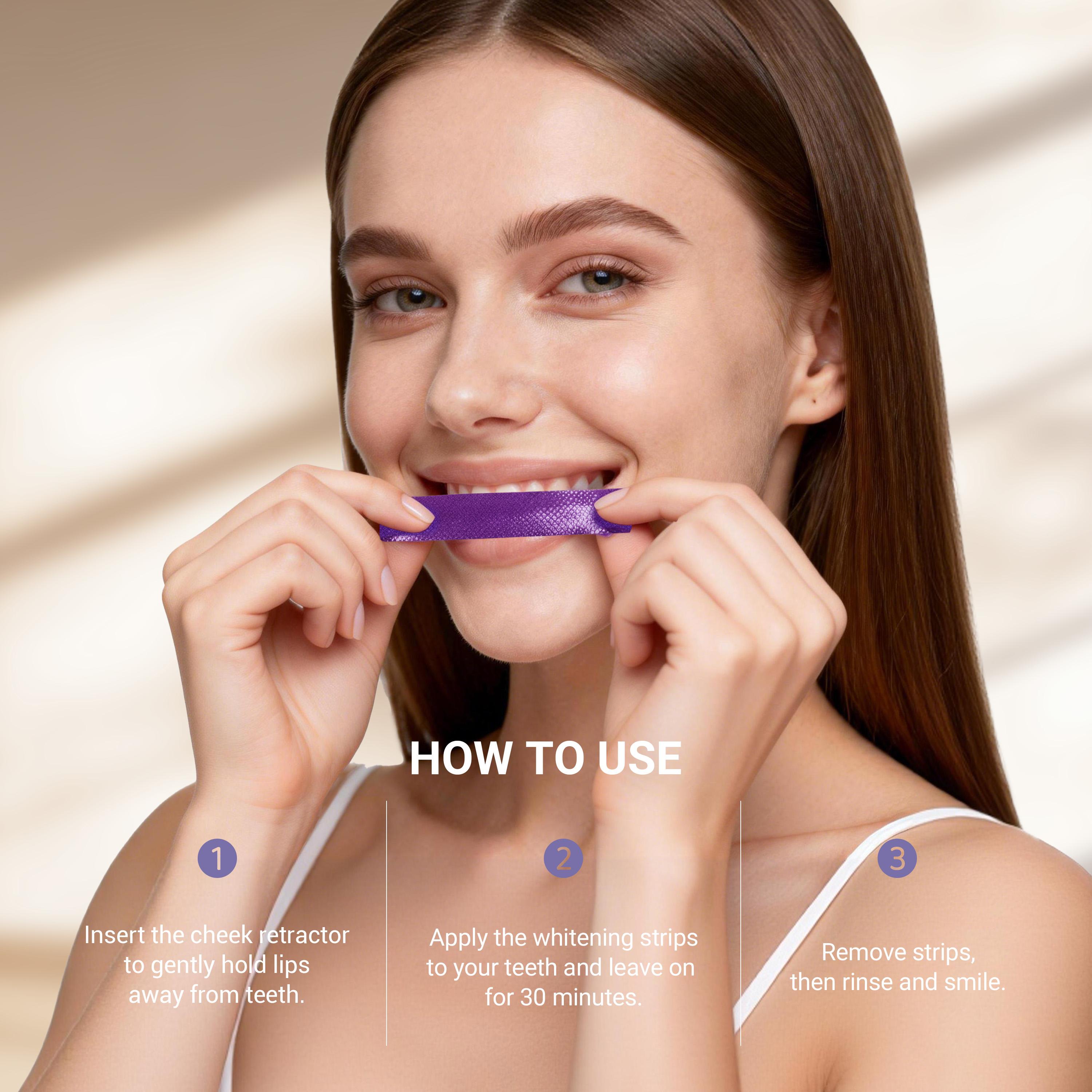 CEELIKE  Purple Teeth Whitening Strips  With Free Cheek Retractor - 7/21 Whitening Sessions -Nano-Hydroxyapatite Safe for Enamel - Non Sensitive Teeth Whitening - Peroxide-Free