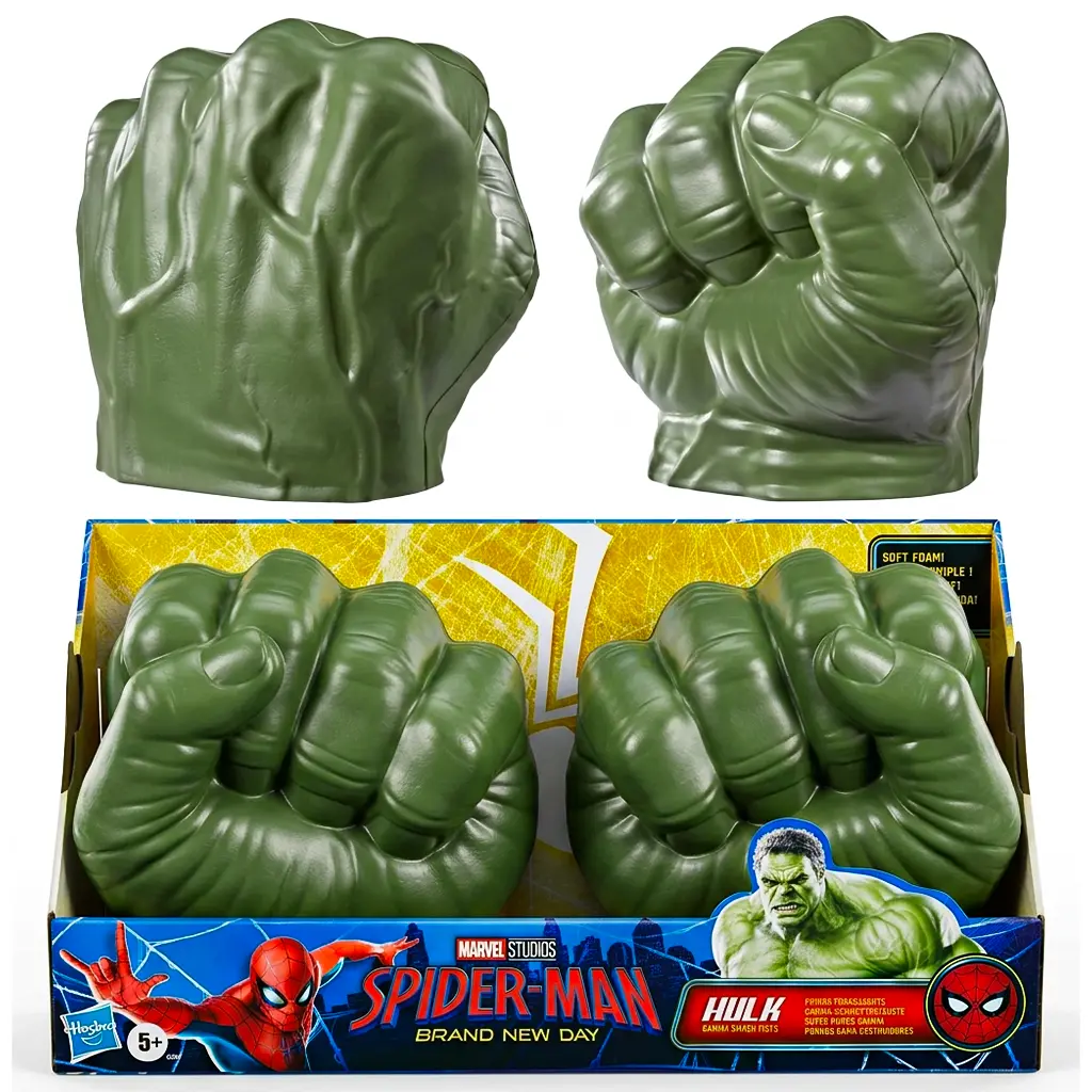 Marvel Spider-Man: Brand New Day Hulk Gamma Smash Fists - Kids' Soft Foam Role-Play Hand Pair with Grip Bands, Costume Toy for Ages 5+