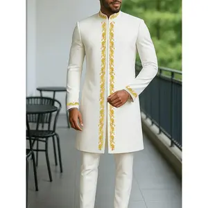 Elegant Four Seasons New Men's 2pcs Set, Long Sleeve, Stand Collar, Zipper, Embroidered Pattern Top + Elastic Waist Drawstring Pants, Suitable for Formal Occasions, Parties, Dates, Weddings, Commuting, Birthdays, Holiday Celebrations