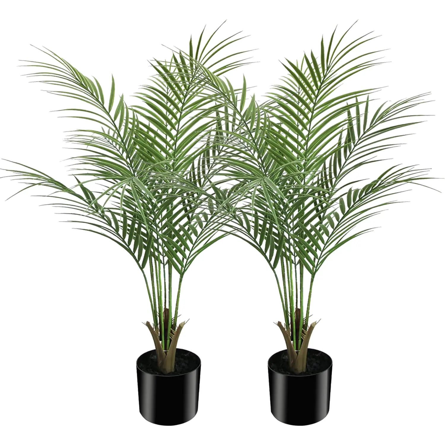 Decorative 2-Pack 35 in Faux Areca Palm Potted Plants - 9 Leaves Small Tropical Plants for Home Office Desk Shelf Indoor Decor, No Maintenance