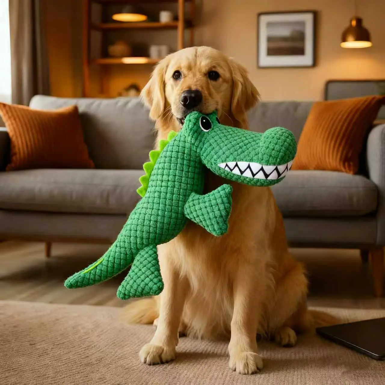 Chew-Proof Crocodile Plush Dog Toy with Teeth Cleaning Bumps, Durable Squeaky Plush & Reinforced Seams,Interactive Chewing and Play, Durable  Double Layer Tear Resistant Fabric Toy For Dogs and Cats