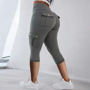 ChicMe Women's Butt Lifting Biker Capris Leggings/High Waist Tummy Control Leggings High Waist Flap Pocket Workout Capris Gym Pants Minimalist