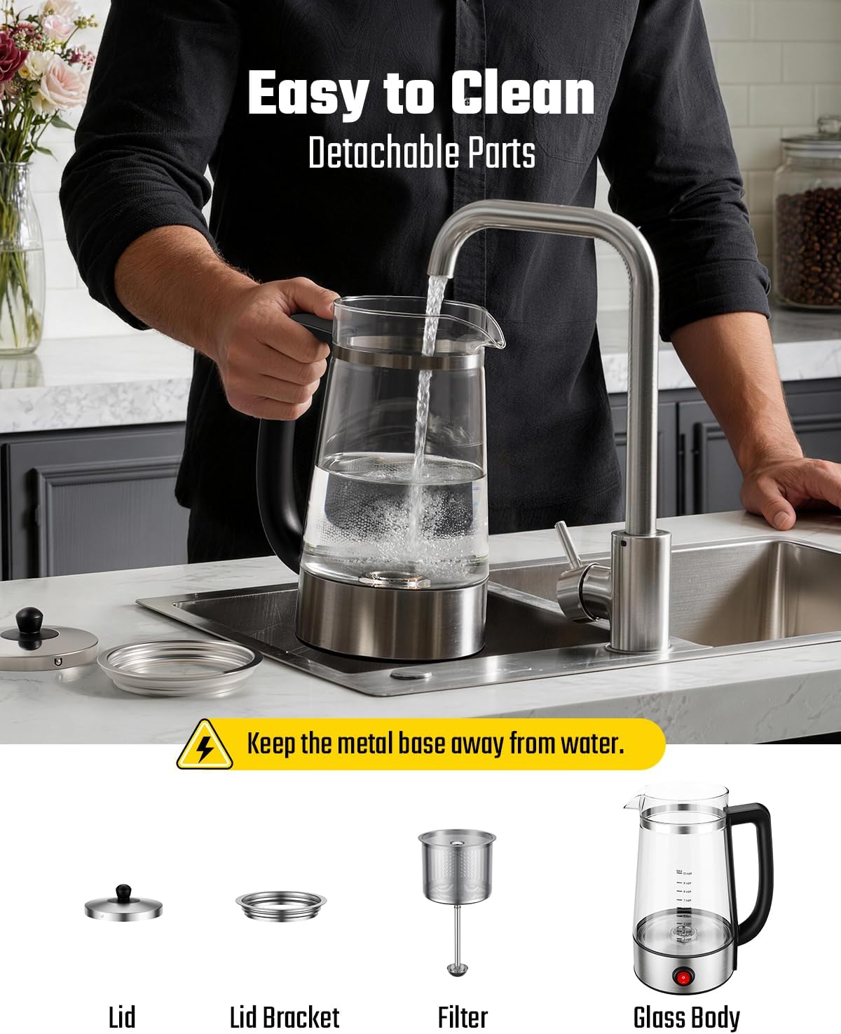 KIDISLE 10-Cup Plug Powered Filtered Stovetop Electric Percolator Coffee Brewer - Borosilicate Glass Carafe, Stainless Steel Filter Basket, Lid, 1000W, 9-11 Cups Capacity, Auto Keep-Warm Cycle, Food-Grade Materials, Visual Control Over Brewing Cycle