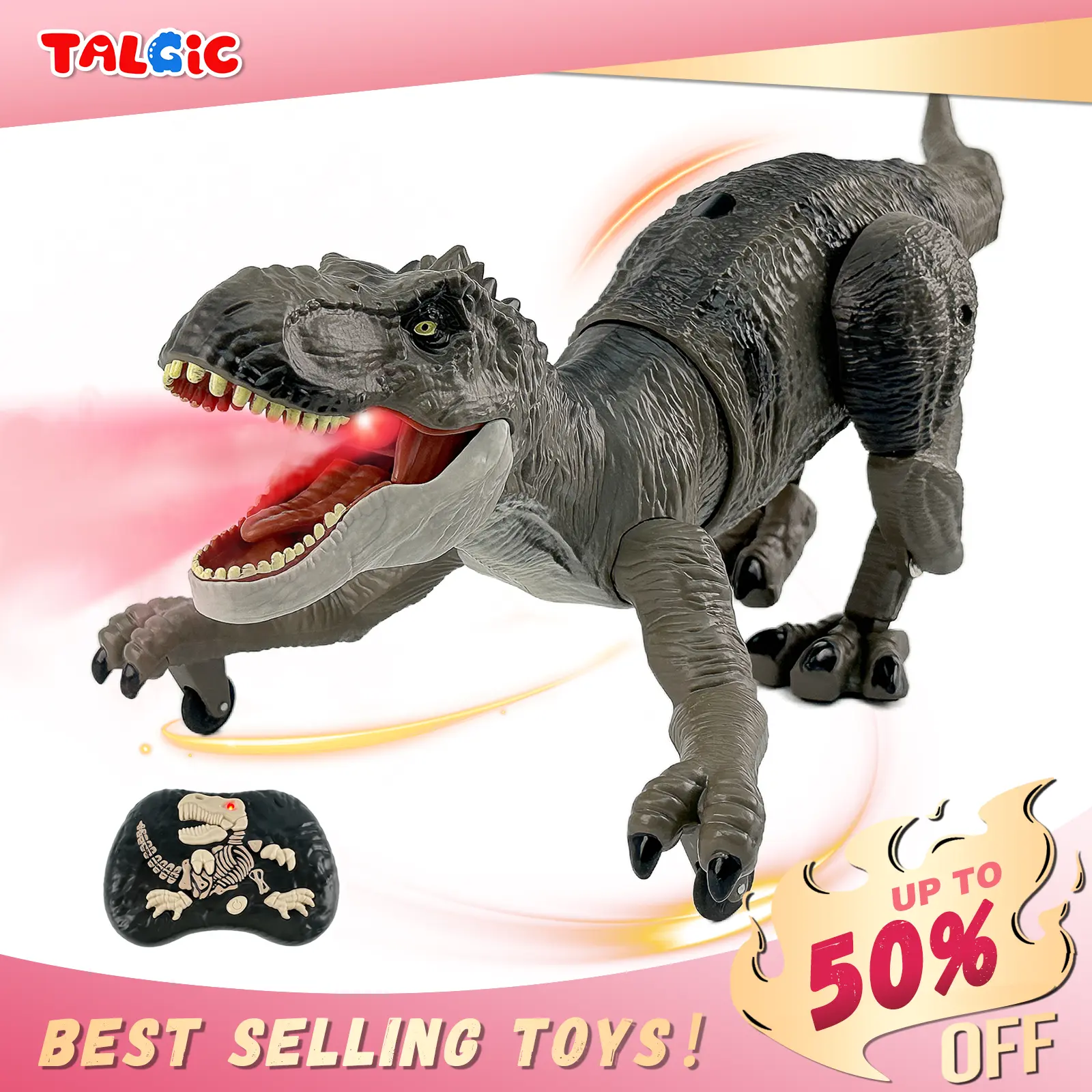 Remote Control Dinosaur Toys for Boys girls Realistic T-Rex RC Walking Dino with Roaring, Spray, Light, Touch Sensing with Three Type